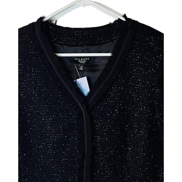 Talbots Sweater Womens Size 10P Black Silver Wool Lined Ruffled Trim Grace NWT - Picture 3 of 10